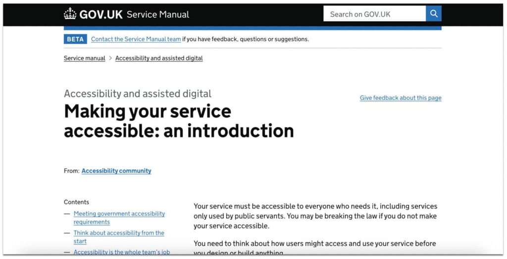 Example gov.uk website