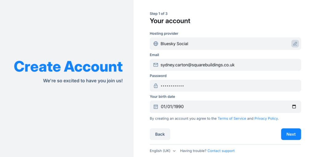 Bluesky: create an account