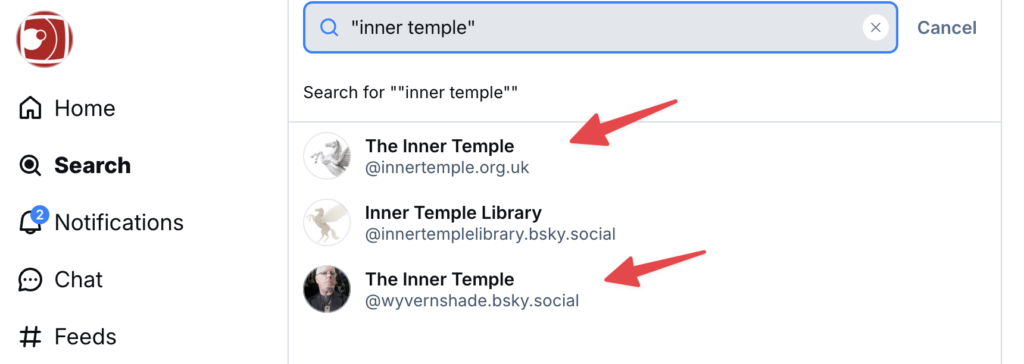 Searching for Inner Temple on Bluesky