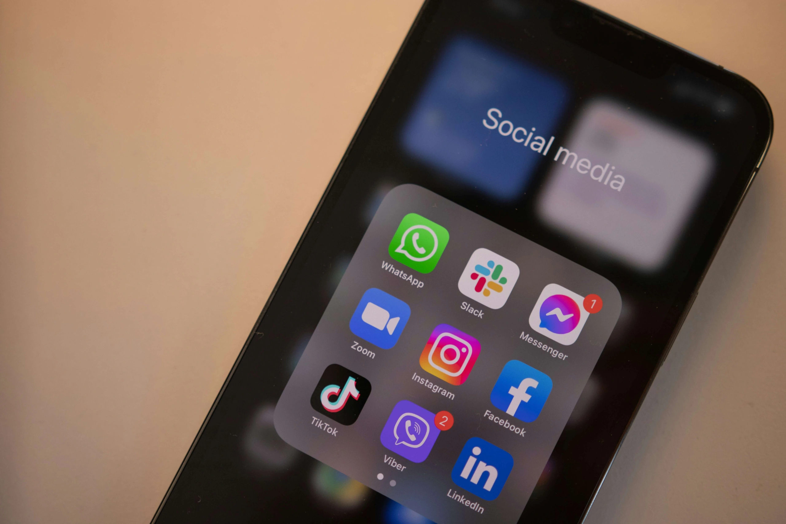 Mobile device showing social media icons