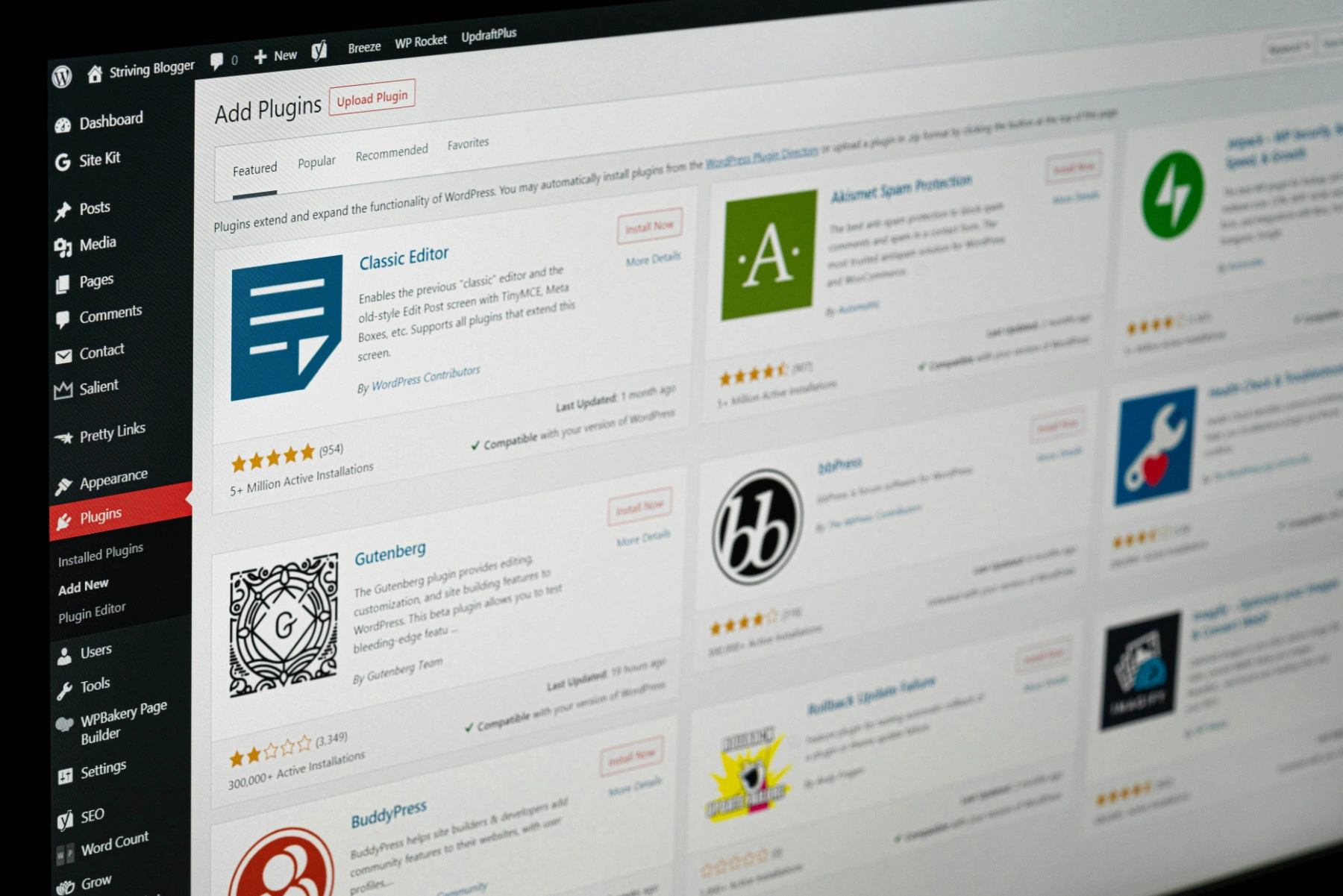 WordPress plugin screen